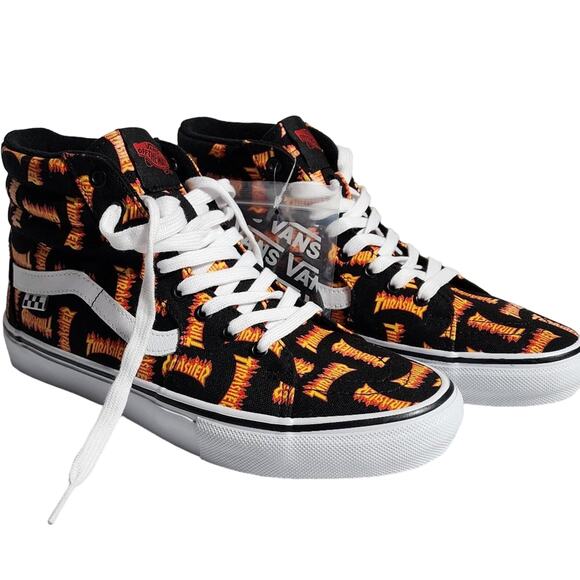 Vans x Thrasher Mens Skate Sk8-Hi Black Hightop Canvas Shoes Size 10 NWT - Picture 1 of 4